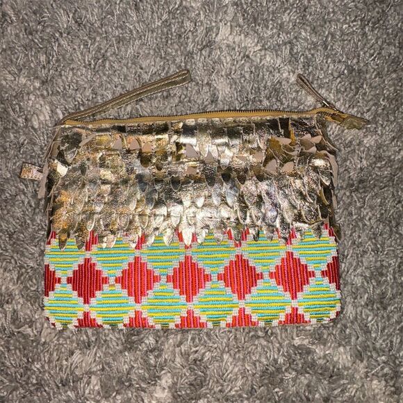 Anthropologie Jasper & Jeera Beaded Clutch Pink Green Gold - Picture 1 of 9